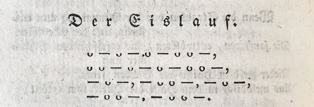 Ein Versmaß von Klopstocks Ode »Der Eislauf«, ausgeschrieben anhand von Kreisen, Strichen und Kommata.