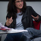 Close-up of Yael Almog speaking