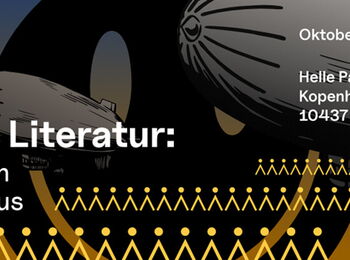 Illustration mit zwei Zeppelinen vor einem dunklen Himmel und stilisierten gelben Menschenfiguren in Reihen darunter. Darauf sind organisatorische Angaben zum Buchklub geschrieben.