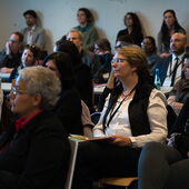 Stefanie Jannedy (front) and Ulrike Freitag (middle) sit in the audience and listen