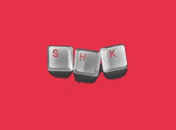 Grey computer keys forming the word “SHK” (for student assistant) against a red backdrop.