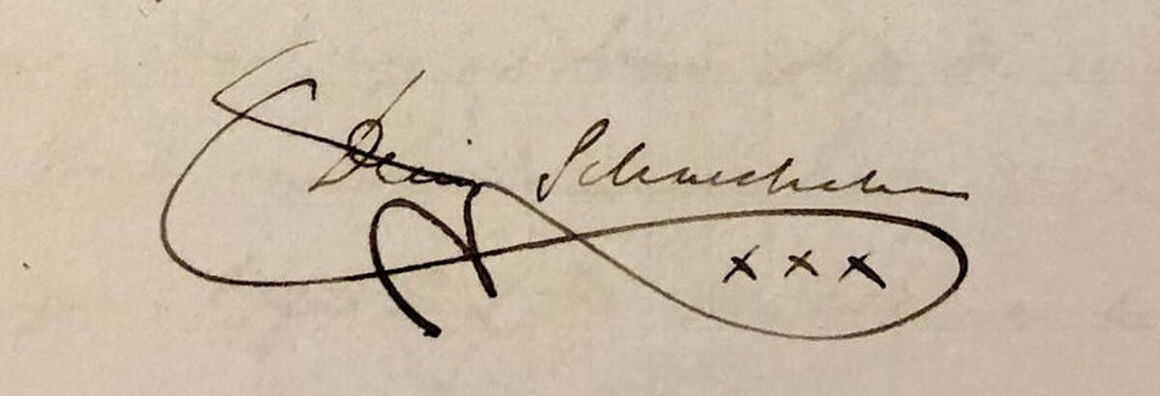 Close-up of a letter signature showing the scrolled words “Dein Schneckchen” and a sweeping squiggle below.