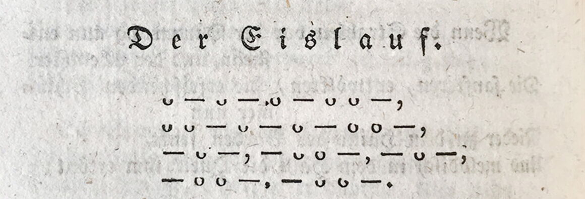 Ein Versmaß von Klopstocks Ode »Der Eislauf«, ausgeschrieben anhand von Kreisen, Strichen und Kommata.