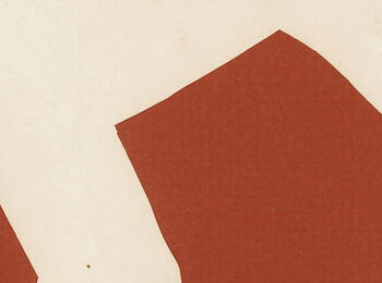 A cut-out silhouette in white against a red background: a raised leg with the foot extended.