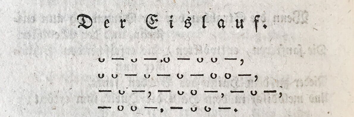 Ein Versmaß von Klopstocks Ode »Der Eislauf«, ausgeschrieben anhand von Kreisen, Strichen und Kommata.