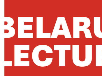 Weißer Schriftzug »Belarus Lectures« auf rotem Grund, links davon drei weiße Balken.