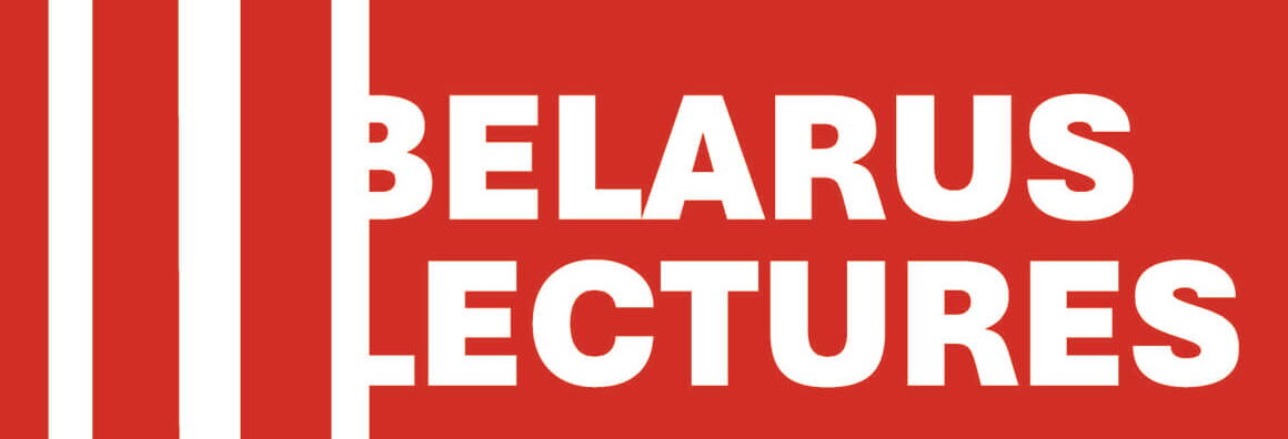 White lettering “Belarus Lectures” on a red background, with three white bars to the left.