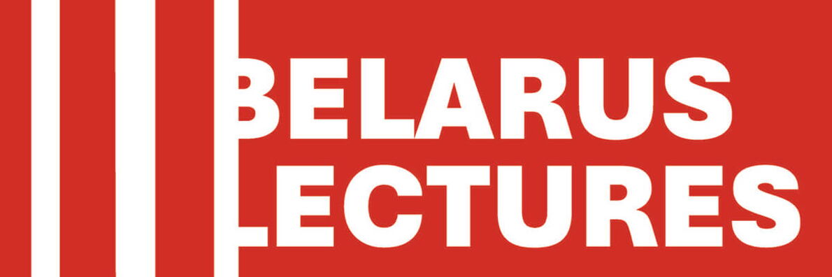 Weißer Schriftzug »Belarus Lectures« auf rotem Grund, links davon drei weiße Balken.