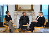 Screenshot from a YouTube video: Uta Staiger, Thomas Meyer, and Eva Geulen in conversation.