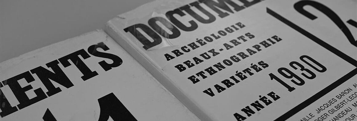 The first two issues of the journal Documents from 1929 and 1930 can be seen side by side cropped, the image is black and white.