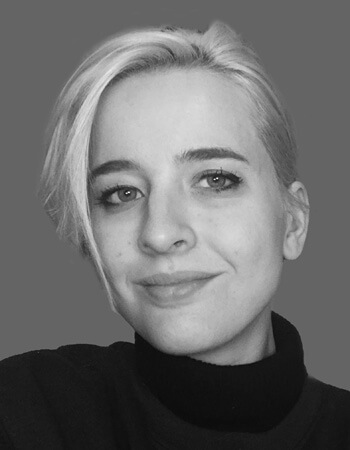 Black and white portrait photo of Elena Eid.