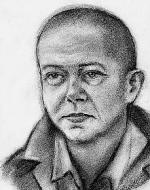 Black and white portrait drawing of Utz Riese