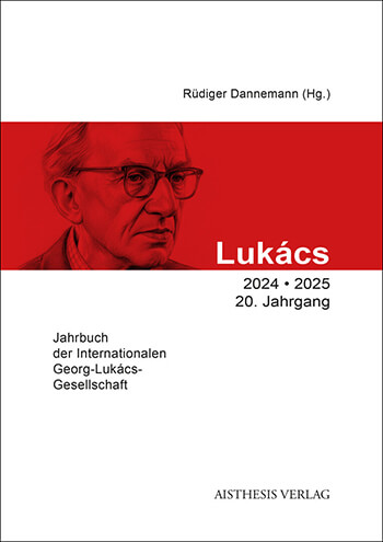 Cover des Lukács-Jahrbuchs mit einem rotgetönten Porträtbild von Georg Lukács mit Brille.